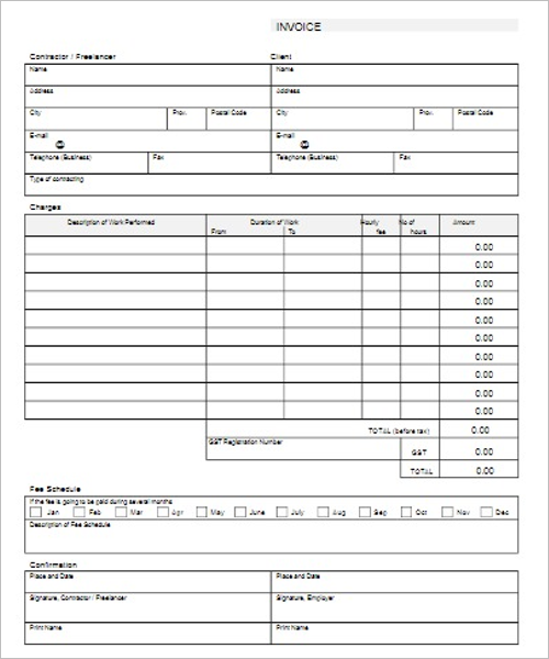 20 Free Contractor Invoice Templates Word Excel Format Examples