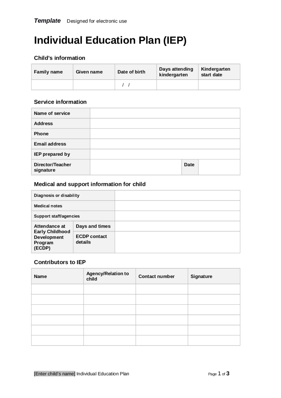 2019 Individual Education Plan Fillable Printable Pdf Intended For