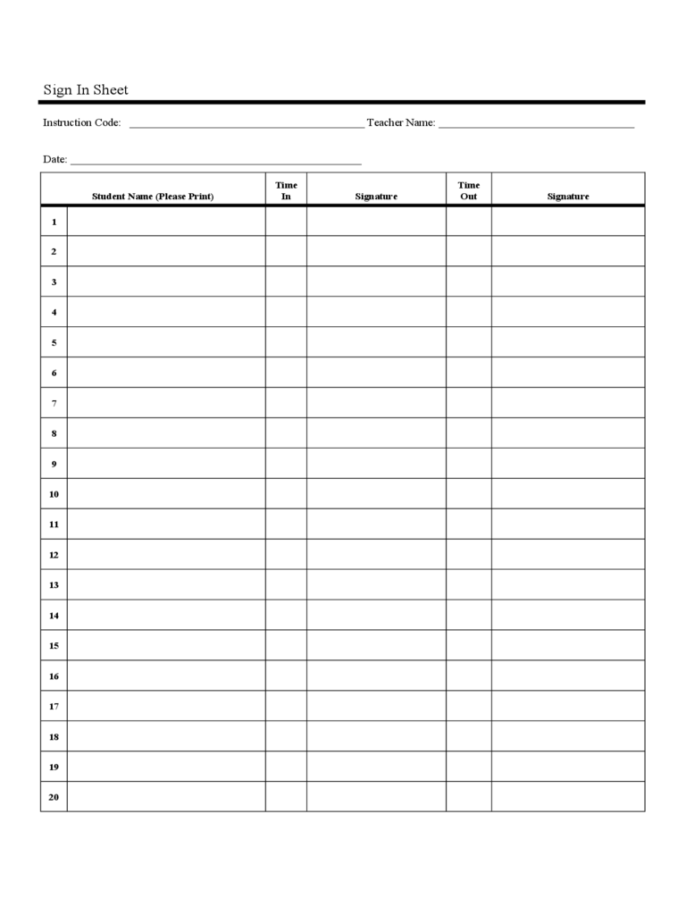2021 Sign In Sheet Fillable Printable PDF Forms Handypdf