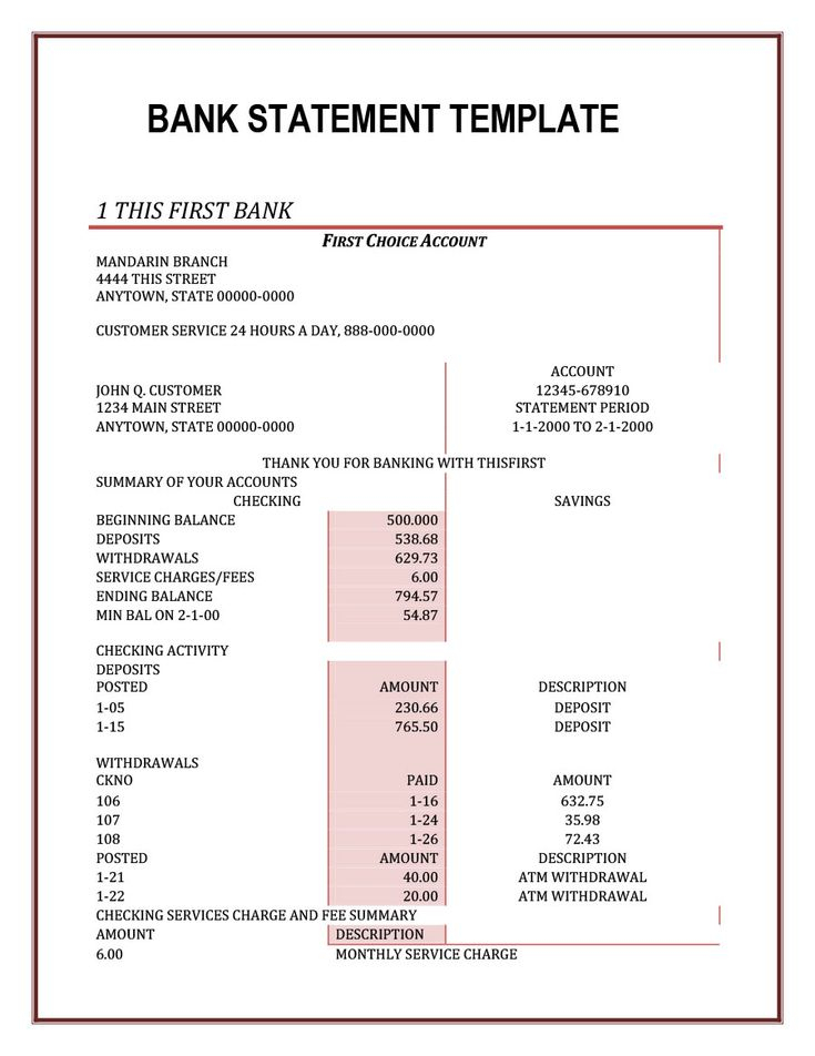 23 Editable Bank Statement Templates Free Template Lab For Blank 
