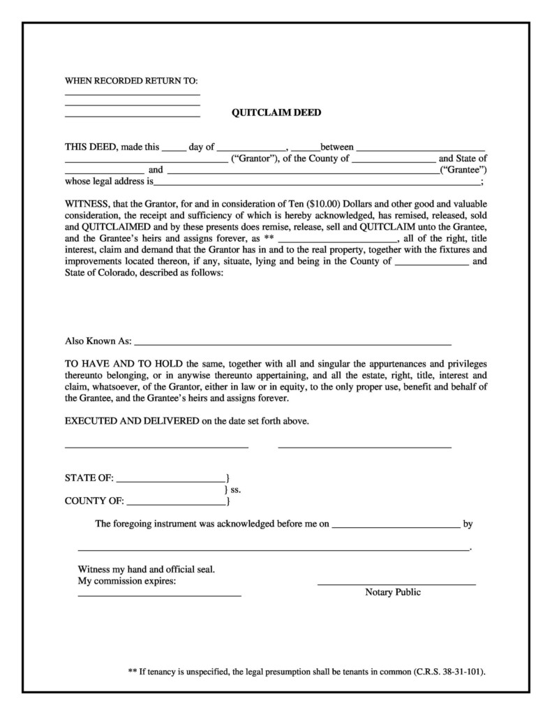 46 Free Quit Claim Deed Forms Templates TemplateLab