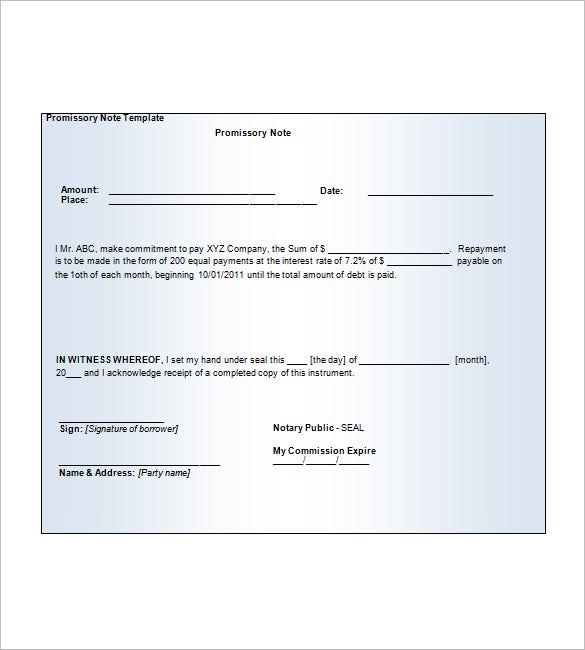 7 Blank Promissory Note Free Sample Example Format Download 