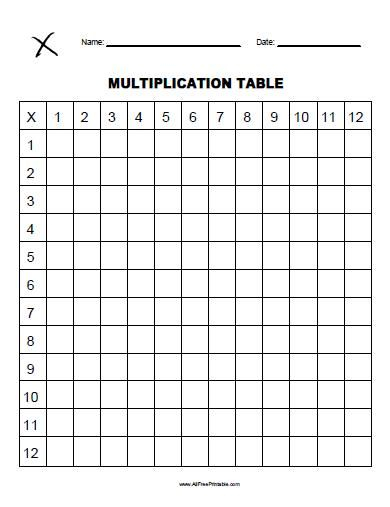 A Blank Multiplication Tables 1 12 Print Free Printable Blank Multipl Multiplication Chart 