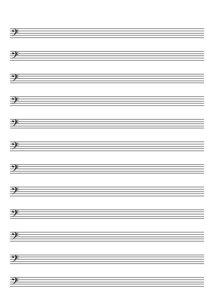 A4 Music Blank Sheet Bass Clef 8 And 12 Staves Printable Etsy