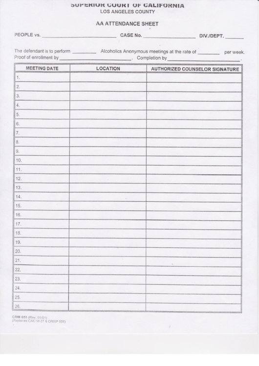 Aa Attendance Sheet Template Printable Pdf Download