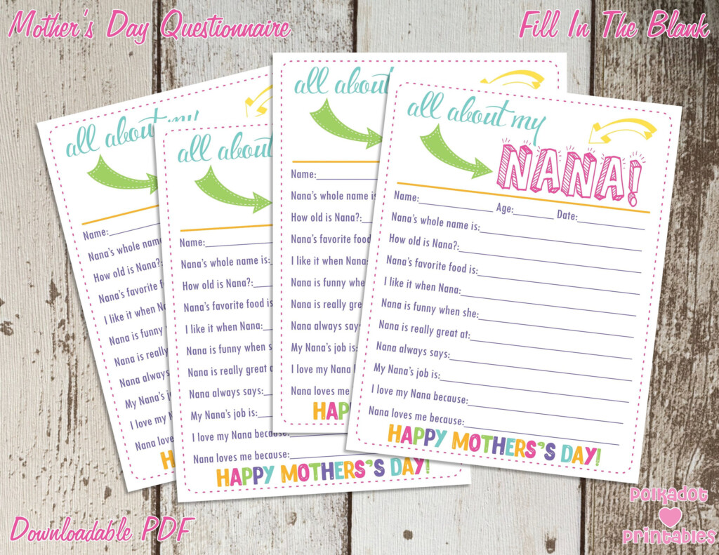 All About My Nana Mother s Day Questionnaire Instant Etsy Mothers 