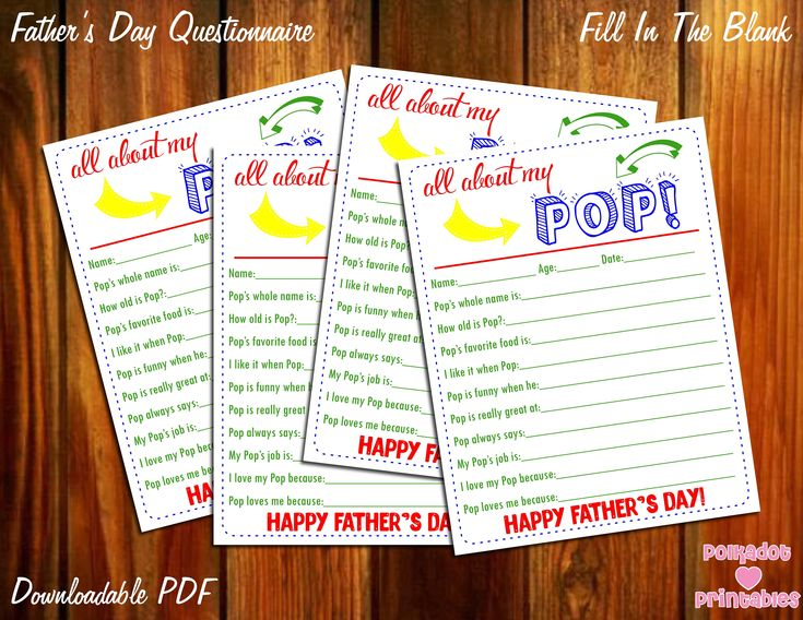 All About My Pop Father s Day Questionnaire Instant Downloadable PDF 