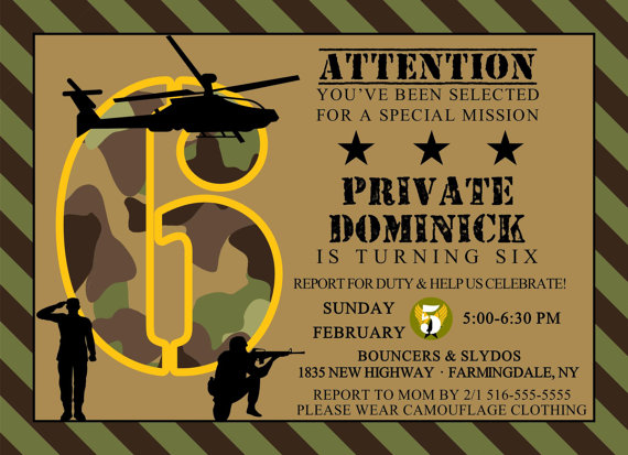 Army Invitation Editable Camouflage Birthday Invitation Military 