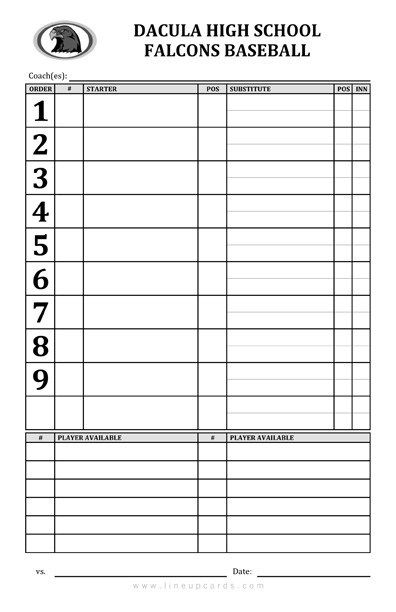 Baseball Lineup Card Template FREE DOWNLOAD Baseball Lineup 