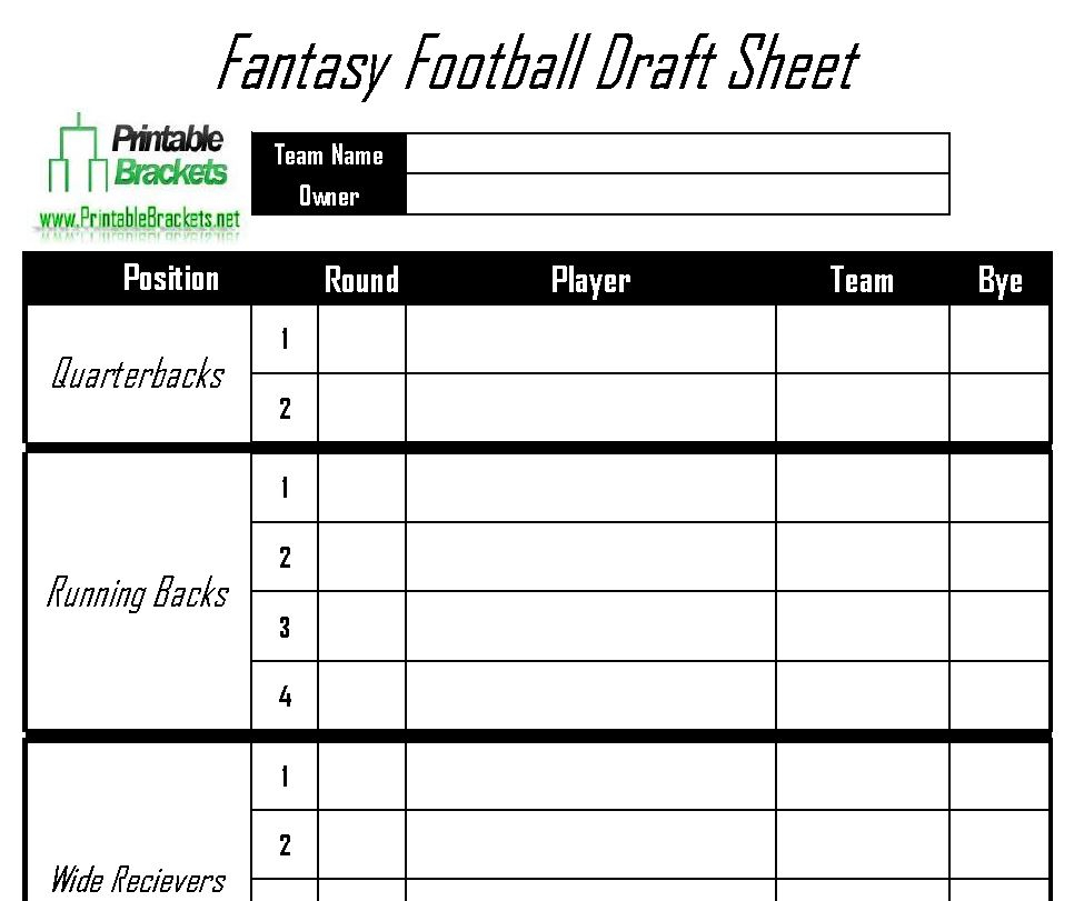 Blank Draft Sheet For Fantasy Football White Gold