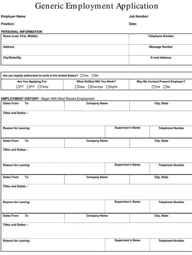 Blank Job Application Form Templates Samples PDF Word 