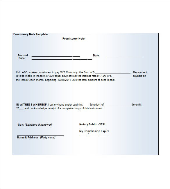 Blank Promissory Note Template 12 Free Word Excel PDF Format 
