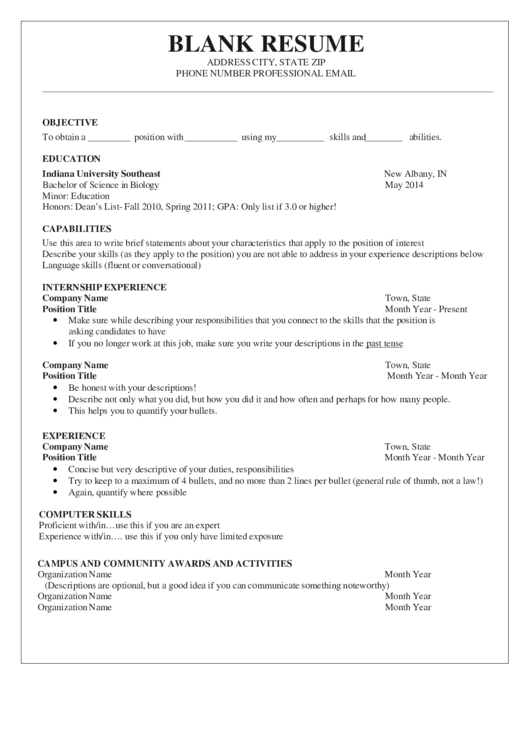 Blank Resume Template Printable Pdf Download