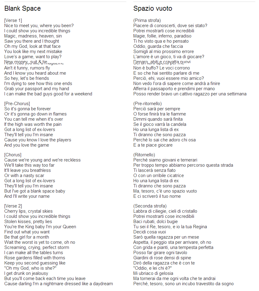 Blank Space Lyrics Full Song Taylor Swift Blank Space Traduzione Testo