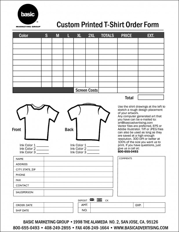Blank Tshirt Template Printable Awesome Custom T Shirt Order Form