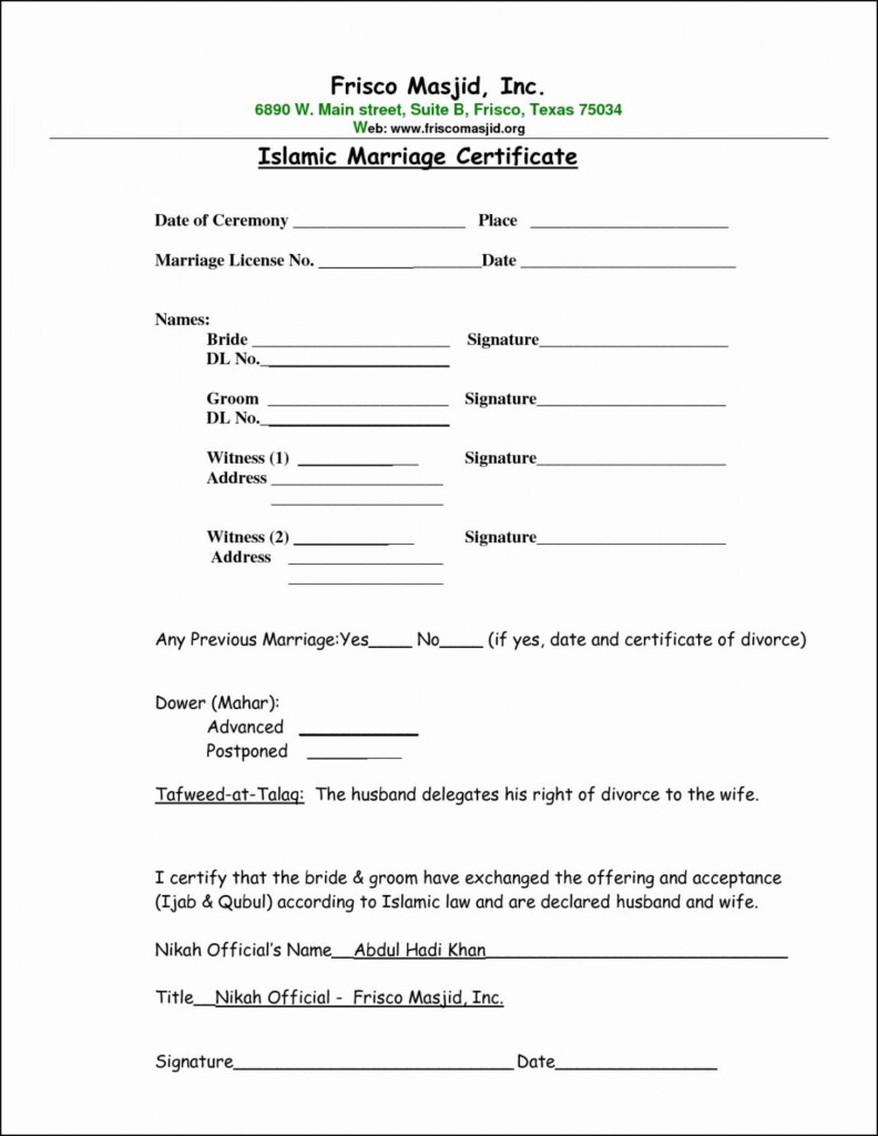 Browse Our Image Of Islamic Marriage Certificate Template Marriage 