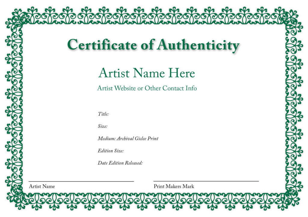 Certificate Of Authenticity Of An Art Print Art Certificate 