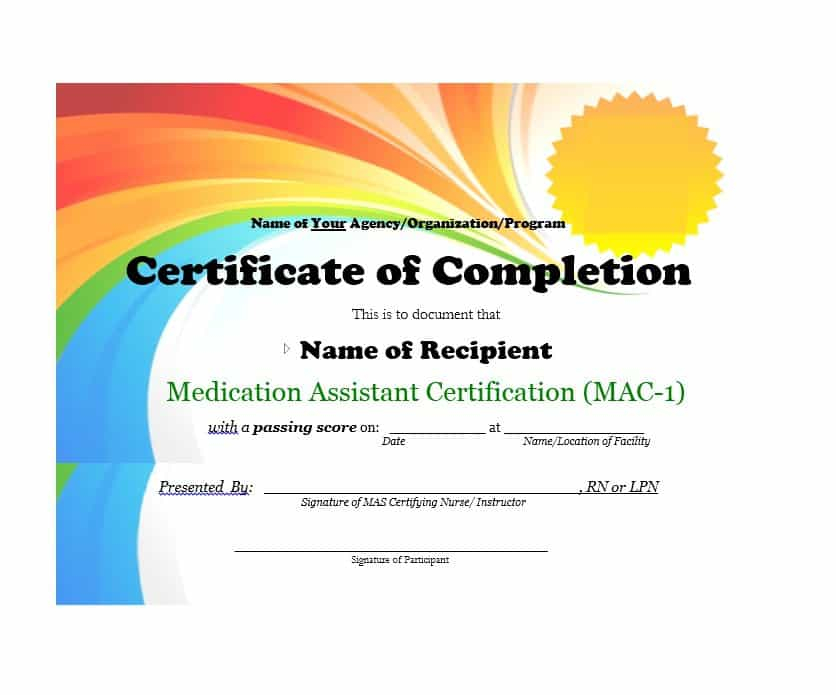 Certificate of Completion Template editable MSWORD Document Blank 