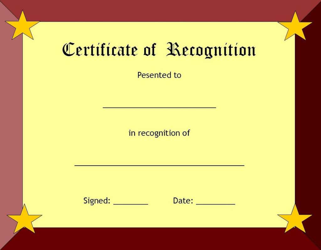Certificate Of Recognition Template Certificate Of Recognition 