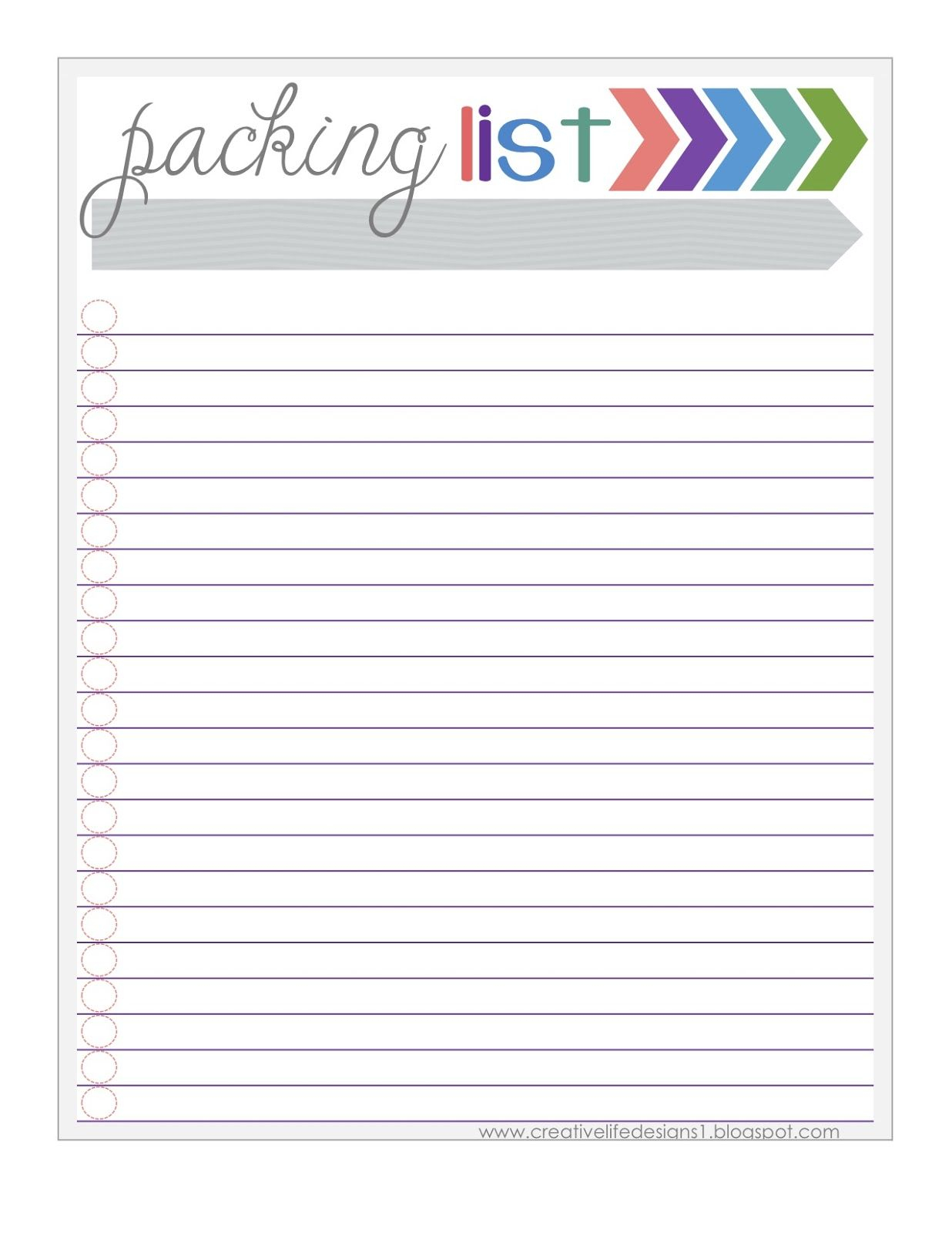 Creative Life Designs Packing List Template Printable Packing List
