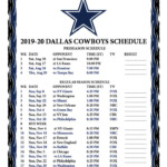 Dallas Cowboys Printable Schedule 2020 2020 In 2020 Dallas With