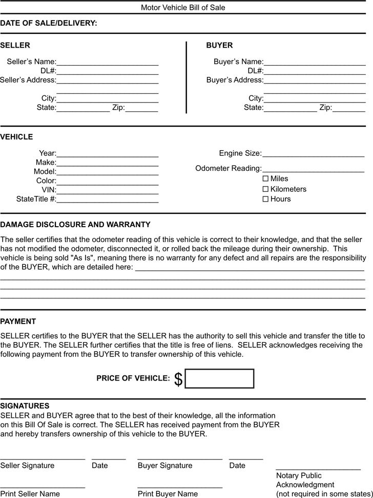 Delaware Motor Vehicle Bill Of Sale Form Download The Free Printable 
