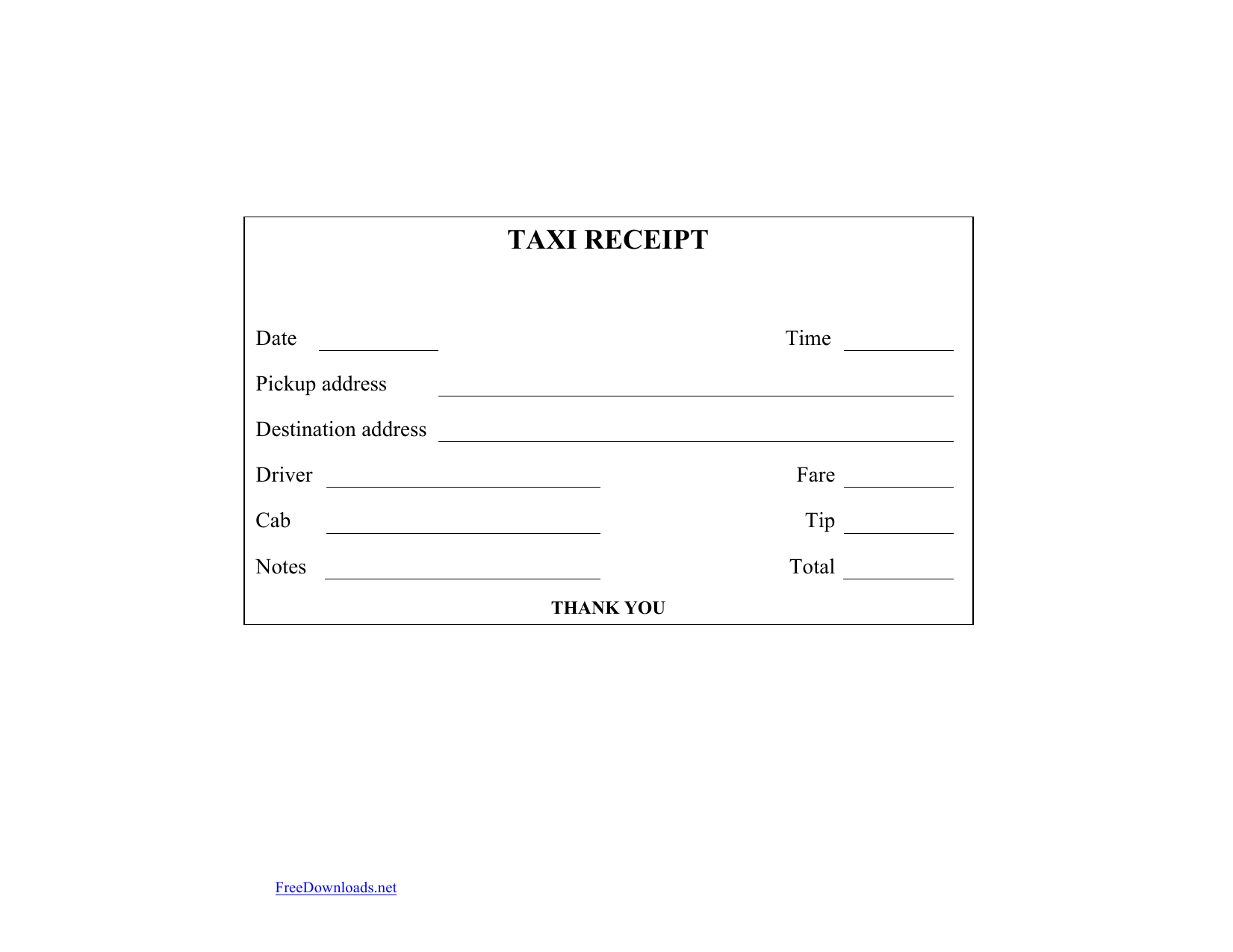 Download Blank Printable Taxi Cab Receipt Template Excel PDF RTF