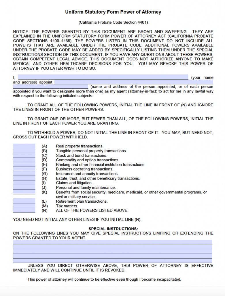 Download California Durable Financial Power Of Attorney Form PDF 