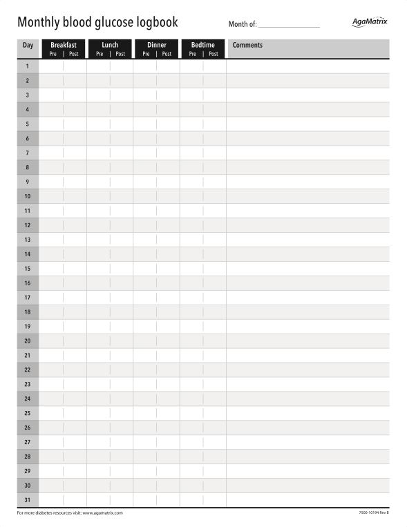 Easy to Use Blood Sugar Log Sheets Downloadable 