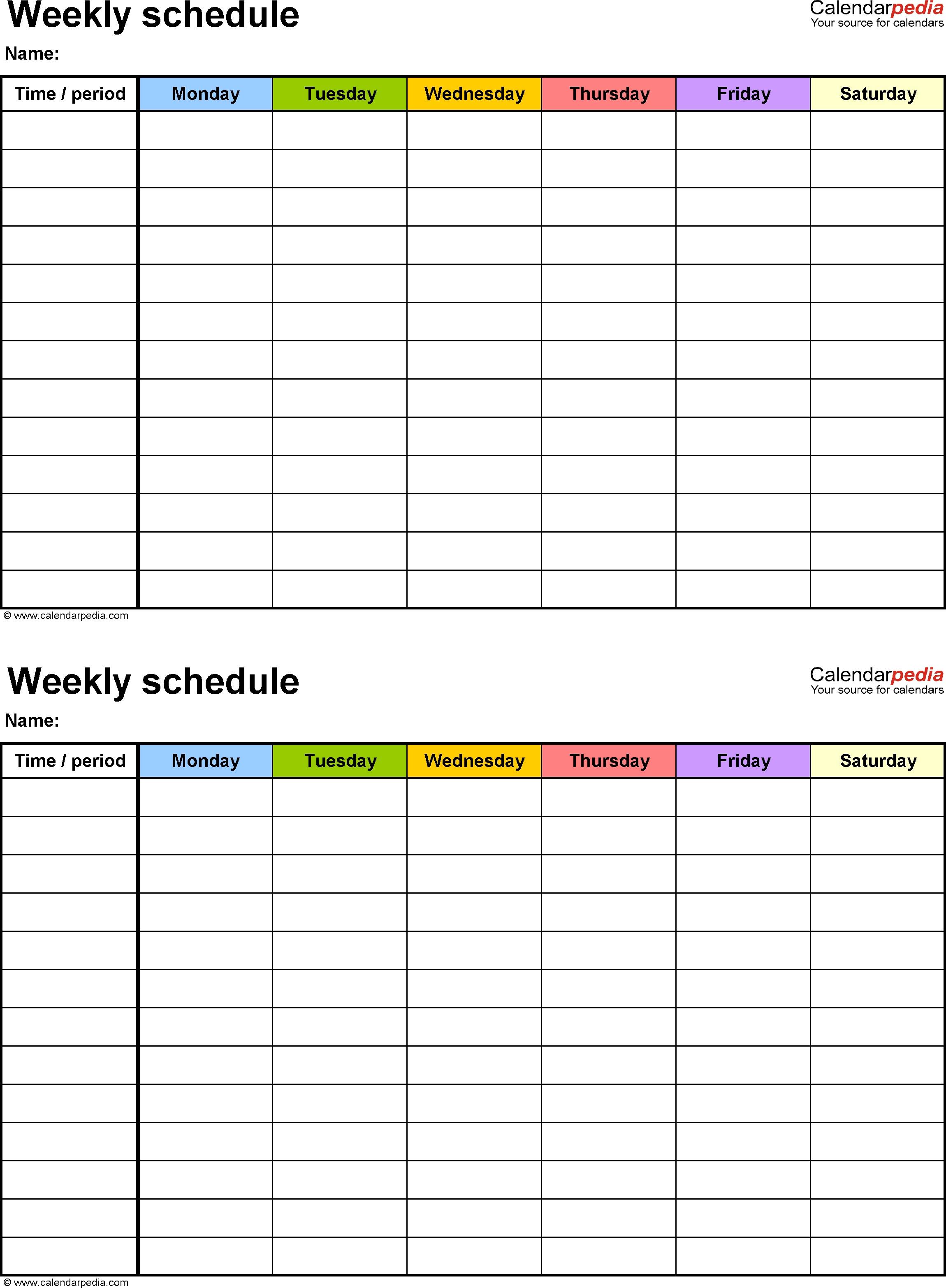 Extra Large Printable Blank Weekly Employee Schedule Calendar