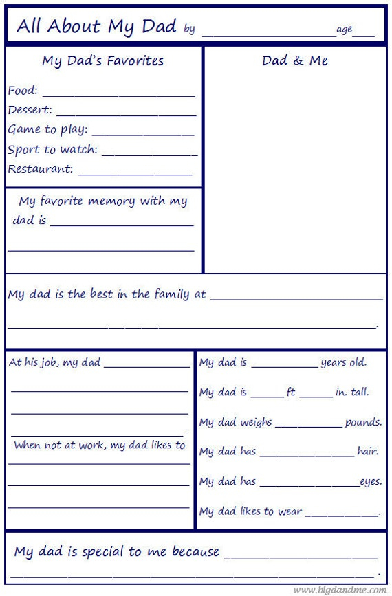 Father s Day Printable Questionnaire For Children To