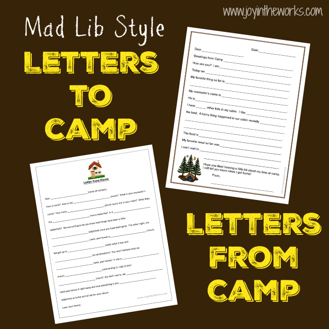 Fill in the Blank Letters To and From Camp Joy In The Works