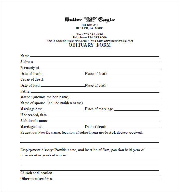 Fill In The Blank Obituary Template 1 PROFESSIONAL TEMPLATES