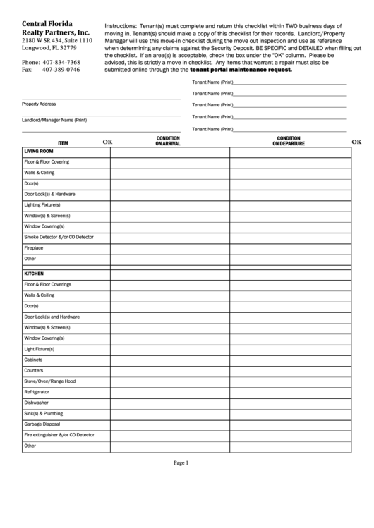 Fillable Move In Move Out Checklist Printable Pdf Download