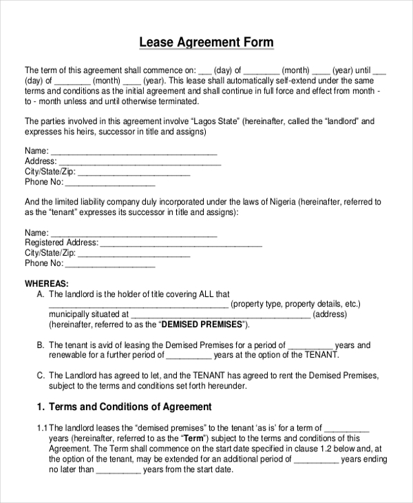 FREE 10 Sample Blank Lease Agreement Forms In PDF MS Word