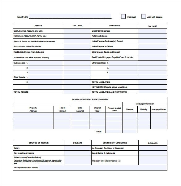 Free 14 Personal Financial Statement Forms In Pdf For Blank Personal 
