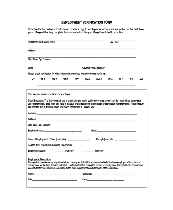 FREE 6 Sample Employment Verification Forms In PDF