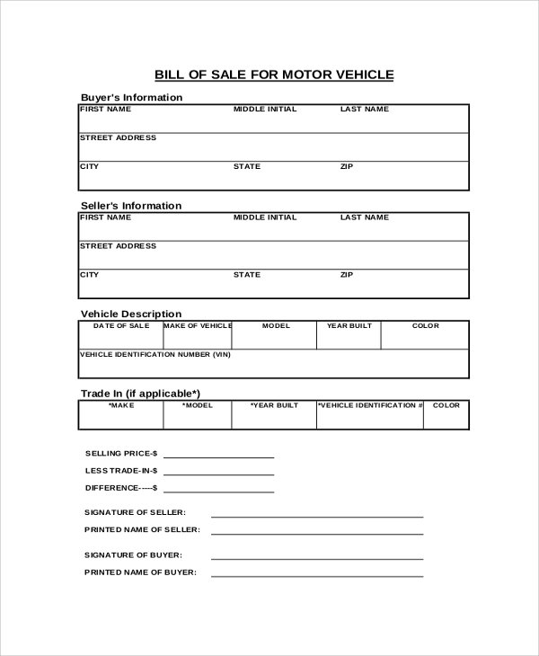 FREE 7 Sample Vehicle Bill Of Sale Templates In PDF MS Word