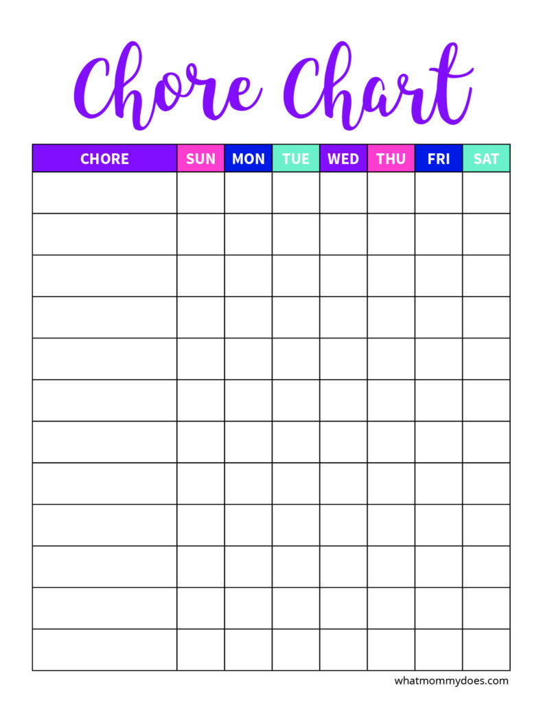 Free Blank Printable Weekly Chore Chart Template For Kids What Mommy Does