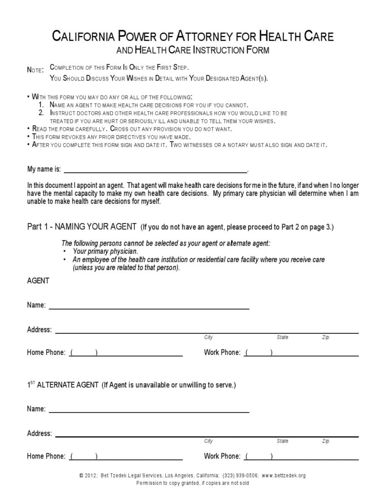 Free California Durable Power Of Attorney For Health Care Form Adobe 