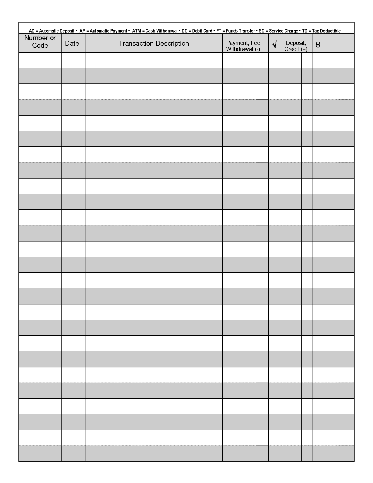Free Printable Blank Check Register Printable Check Register