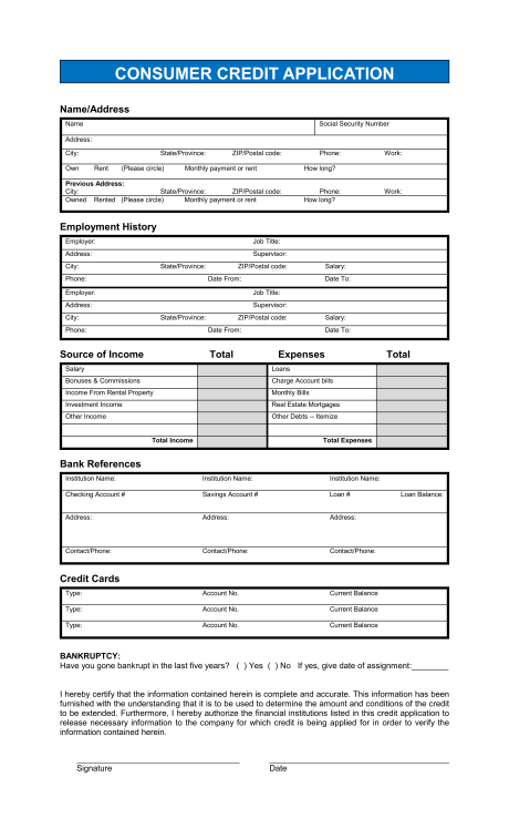 Free Printable Business Credit Application Form Form GENERIC 