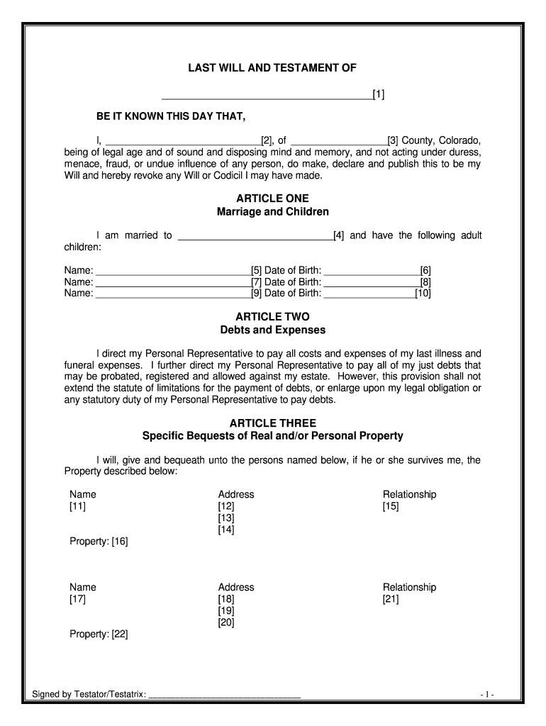 Free Printable Last Will And Testament Blank Forms Colorado Maybe You 