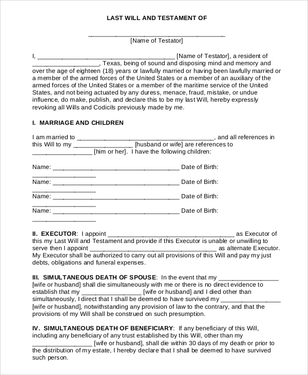Free Printable Last Will And Testament Blank Forms That Are Sizzling 