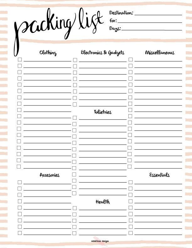 Free Printable Packing List Packing List Template Packing List For 