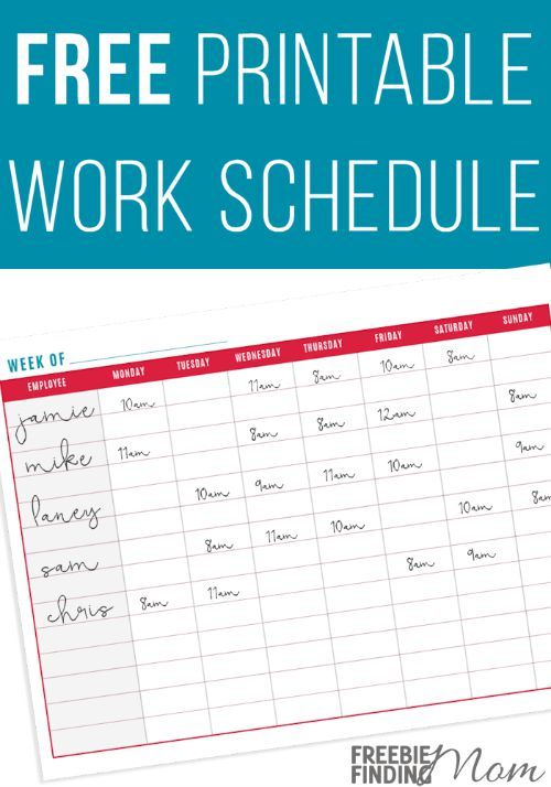 FREE Printable Work Schedule Work Schedule Schedule Template