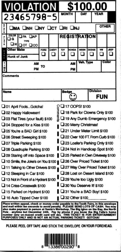 Gag Parking Ticket Print Out And Use At Will Ticket Template 
