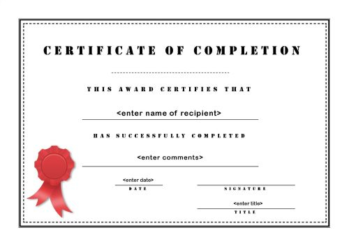 Generic Certificate of Completion template pdf