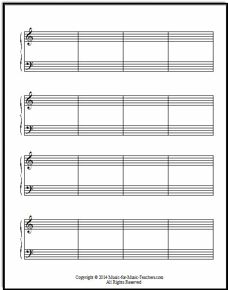 Grand Staff Worksheet With Four Measures A Line Printable Staff Paper