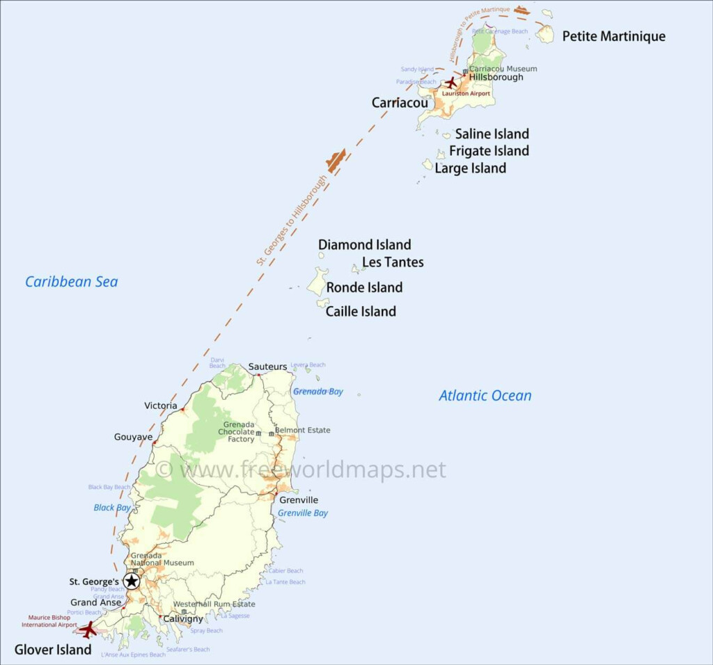 Grenada Map Geographical Features Of Grenada Of The Caribbean 